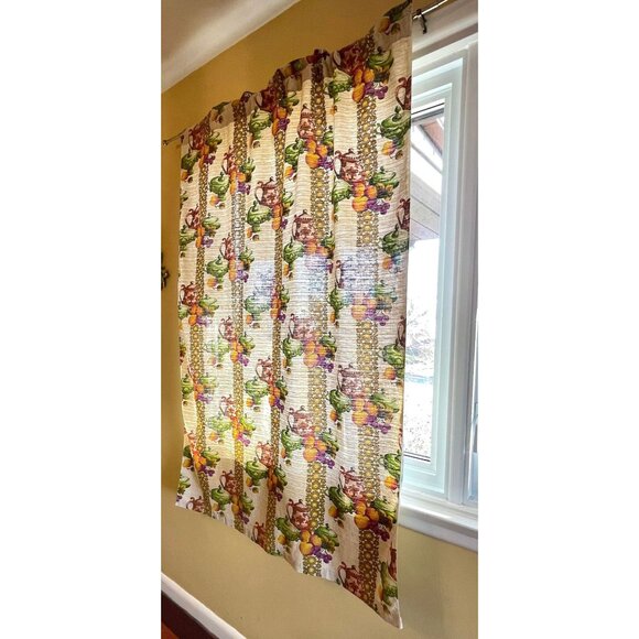 Vintage 60s curtain, fruits and kitchenware, retro kitchen, single panel - Picture 2 of 10